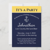 Nautical Navy Blue Yellow Anchor Birthday Party Kaart (Voorkant)