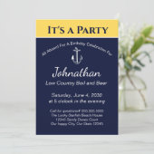 Nautical Navy Blue Yellow Anchor Birthday Party Kaart (Staand voorkant)