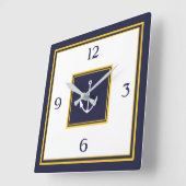 Nautical Navy Blue Yellow Anchor Square Wall klok (Hoek)