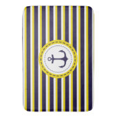 Nautical Navy Blue Yellow Stripes Anchor Design Badmat (Voorkant Verticaal)