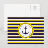 Nautical Navy Blue Yellow Stripes Anchor Design Briefkaart (Voorkant / Achterkant)