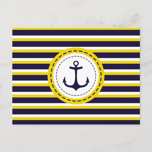 Nautical Navy Blue Yellow Stripes Anchor Design Briefkaart (Voorkant)