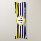 Nautical Navy Blue Yellow Stripes Anchor Design Lichaamskussen (Voorkant Verticaal)