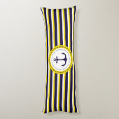 Nautical Navy Blue Yellow Stripes Anchor Design Lichaamskussen (Achterkant (Verticaal))