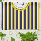 Nautical Navy Blue Yellow Stripes Anchor Design Theedoek (Gevouwen)