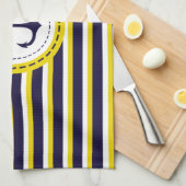 Nautical Navy Blue Yellow Stripes Anchor Design Theedoek (Quarter Fold)