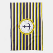 Nautical Navy Blue Yellow Stripes Anchor Design Theedoek (Verticaal)