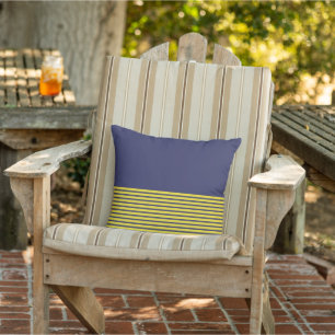 Nautical Navy Blue Yellow Stripes Buitenkussen