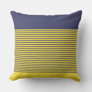 Nautical Navy Blue Yellow Stripes Buitenkussen