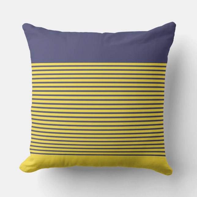 Nautical Navy Blue Yellow Stripes Buitenkussen (Voorkant)