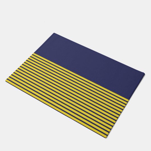 Nautical Navy Blue Yellow Stripes Deurmat (Schuin)