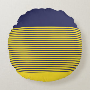 Nautical Navy Blue Yellow Stripes Rond Kussen