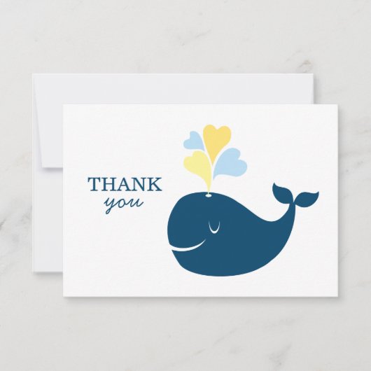 Nautical Navy Blue Yellow Whale Boy Baby shower Bedankkaart (Voorkant)