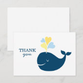 Nautical Navy Blue Yellow Whale Boy Baby shower Bedankkaart (Voorkant / Achterkant)