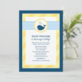 Nautical Navy Blue Yellow Whale Boy Baby shower Kaart (Staand voorkant)