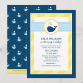 Nautical Navy Blue Yellow Whale Boy Baby shower Kaart (Voorkant / Achterkant)