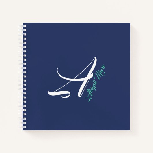 Nautical Navy Blue & Zee Green Monogram Sketchbook Notitieboek (Voorkant)
