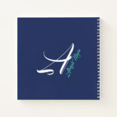 Nautical Navy Blue & Zee Green Monogram Sketchbook Notitieboek (Achterkant)