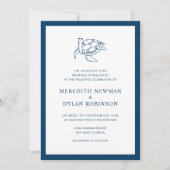 Nautical Navy Blue Zee Turtle Elegant Bruiloft Kaart (Voorkant)