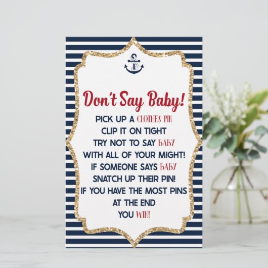 Nautical Navy Blue zeg niet Baby shower Game Briefpapier (Staand voorkant)