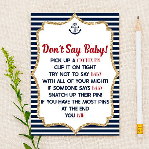 Nautical Navy Blue zeg niet Baby shower Game Briefpapier
