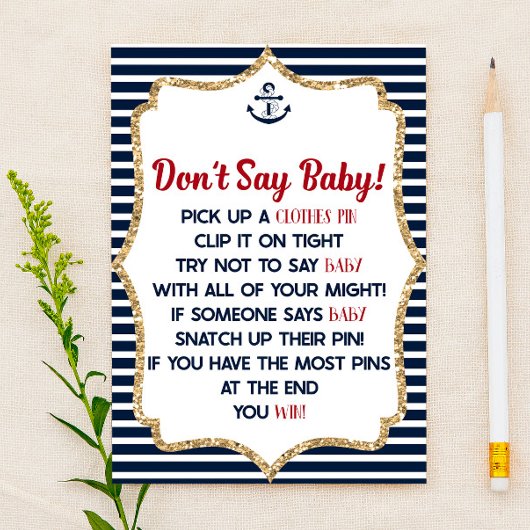 Nautical Navy Blue zeg niet Baby shower Game Briefpapier