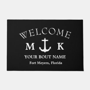 Nautical Navy Brown me Aboard Boat Name Anchor Doo Deurmat