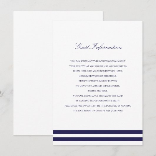 Nautical Navy bruiloft invoegen Informatiekaartje (Voorkant / Achterkant)