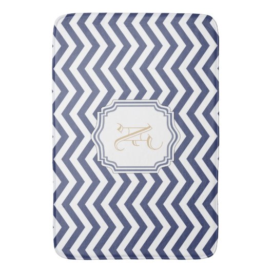 Nautical Navy Chevron Monogramed Badmat (Voorkant Verticaal)