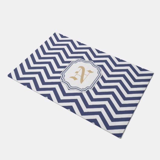 Nautical Navy Chevron Monogramed Deurmat (Schuin)