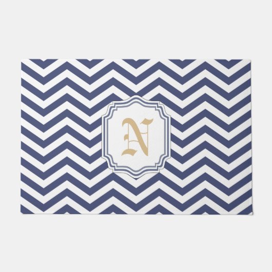 Nautical Navy Chevron Monogramed Deurmat (Voorkant)