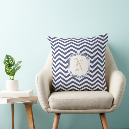 Nautical Navy Chevron Monogramed Kussen (Stoel)