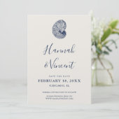 Nautical Navy Conch Save the Date Kaart (Staand voorkant)