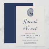 Nautical Navy Conch Save the Date Kaart (Voorkant / Achterkant)
