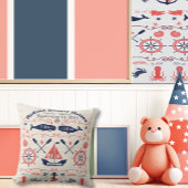 Nautical Navy Coral Boy Nursery Baby Birth Stat Kussen