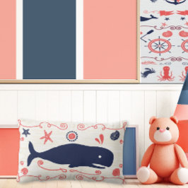Nautical Navy Coral Boy Nursery Whales & Seashells Kussen