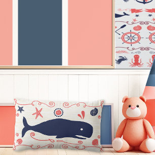 Nautical Navy Coral Boy Nursery Whales & Seashells Kussen