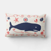 Nautical Navy Coral Boy Nursery Whales & Seashells Kussen (Achterkant)