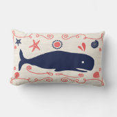Nautical Navy Coral Boy Nursery Whales & Seashells Kussen (Voorkant)