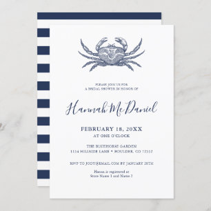 Nautical Navy Crab Bridal Shower Kaart
