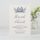 Nautical Navy Crab Save the Date Kaart (Staand voorkant)