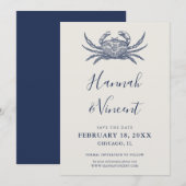 Nautical Navy Crab Save the Date Kaart (Voorkant / Achterkant)