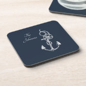 Nautical Navy Custom Family Name Anchor Bier Onderzetter (Linkerzijde)