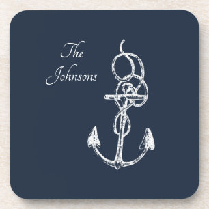 Nautical Navy Custom Family Name Anchor Bier Onderzetter