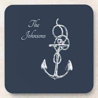 Nautical Navy Custom Family Name Anchor Bier Onderzetter