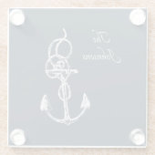 Nautical Navy Custom Family Name Anchor  Glazen Onderzetter (Achterkant)