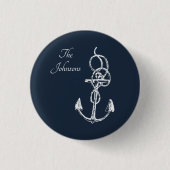 Nautical Navy Custom Family Name Anchor Ronde Button 3,2 Cm (Voorkant)