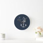 Nautical Navy Custom Family Name Anchor Trivet Ronde Klok (Huis)