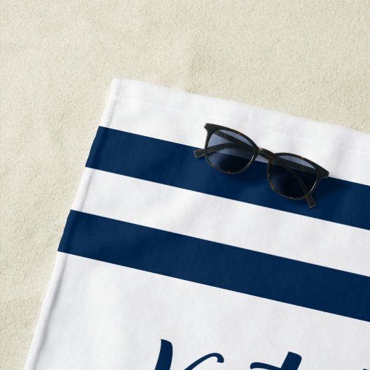 Nautical Navy Custom Wedding Bachelorette Party Strandlaken (In situ)