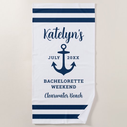 Nautical Navy Custom Wedding Bachelorette Party Strandlaken (Voorkant)